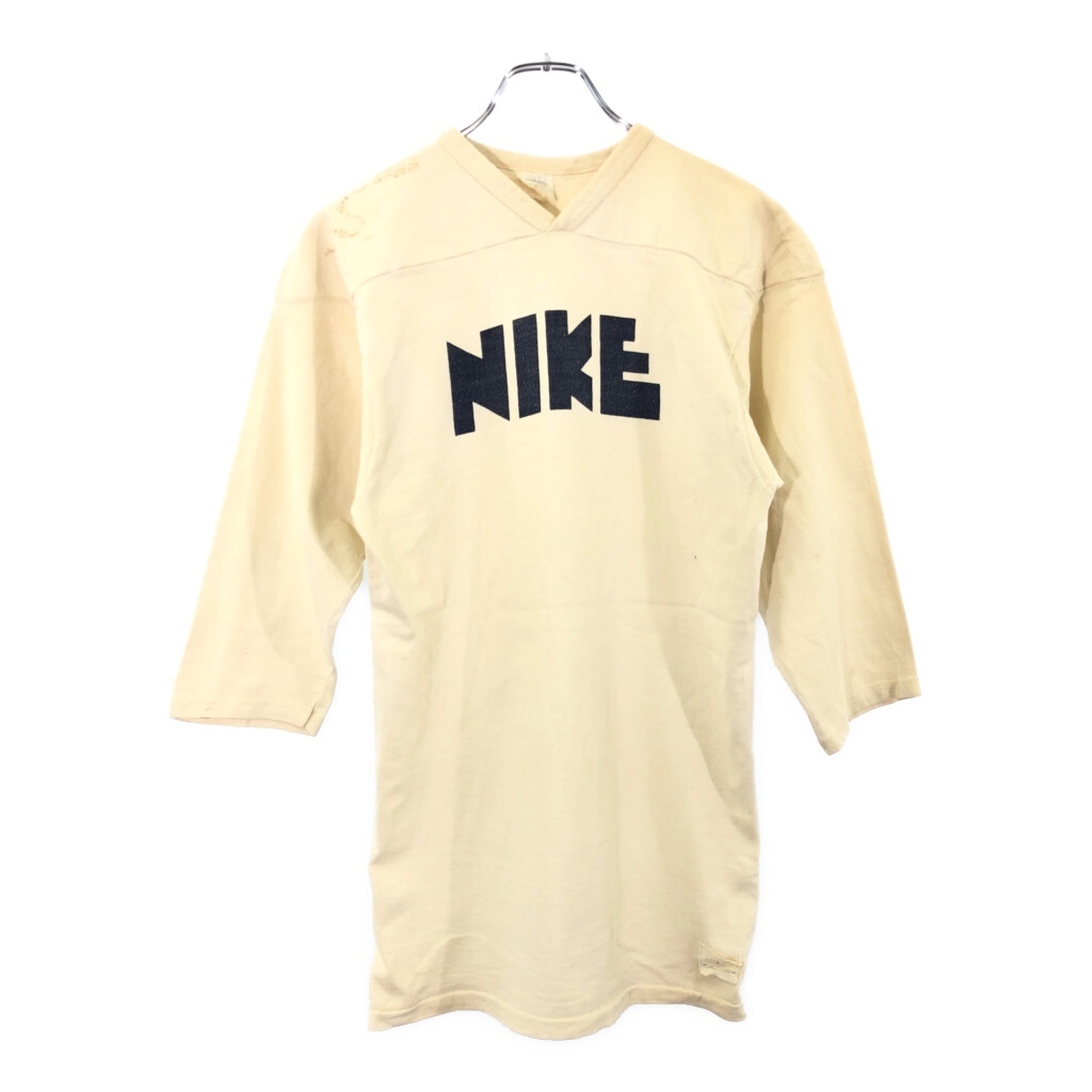 70年代 USA製 NIKE ナイキ フットボールＴシャツ ヴィンテージ ゴツナイキ ホワイト(メンズ L)中古 古着 V9454