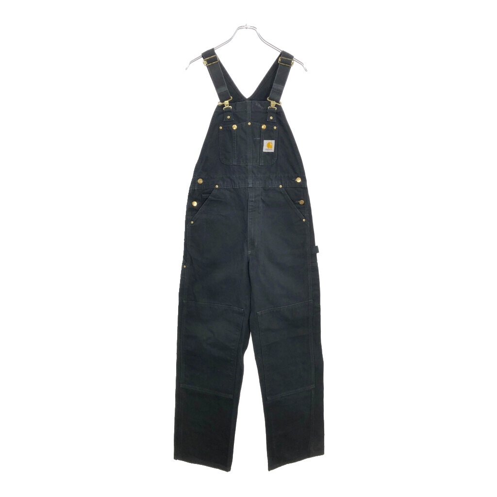 00年代 Carhartt カーハート ダック ダブルニー ビブオーバーオール ブラック(メンズ W34 L32)中古 古着 V4972