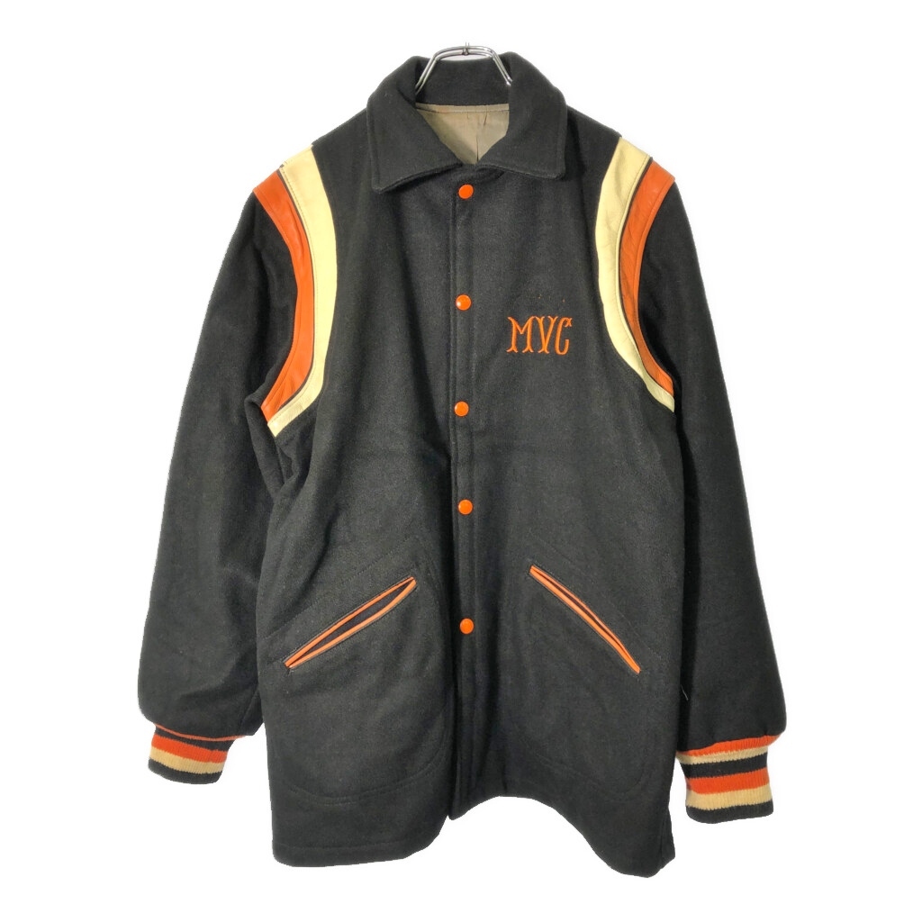 50年代 Hatchers ウール ロングスタジアムジャケット ヴィンテージ ブラック(メンズ M相当)中古 古着 V8952