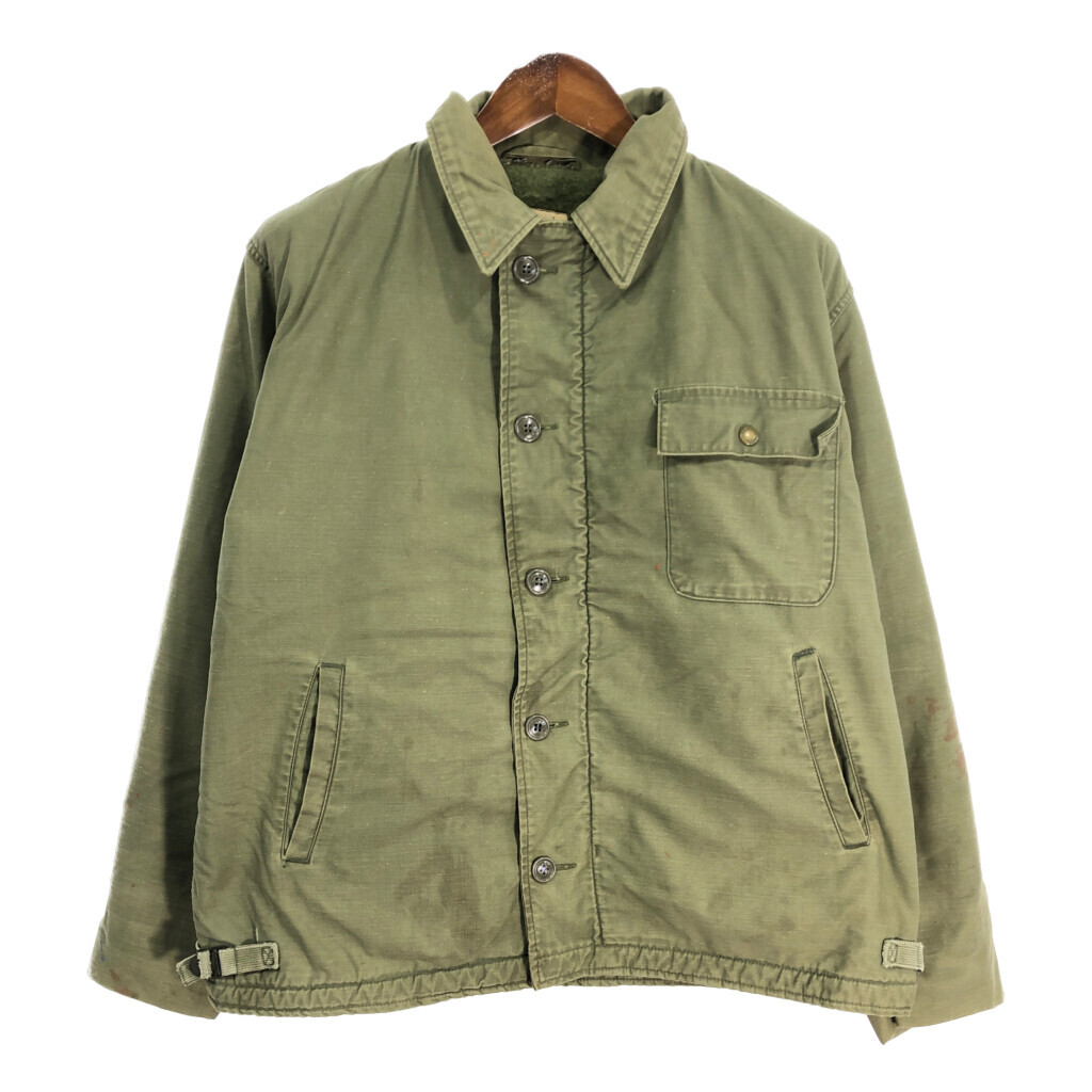米軍実物 U.S.NAVY A-2 デッキジャケット ミリタリー オリーブ (メンズ LARGE) 中古 古着 S4958