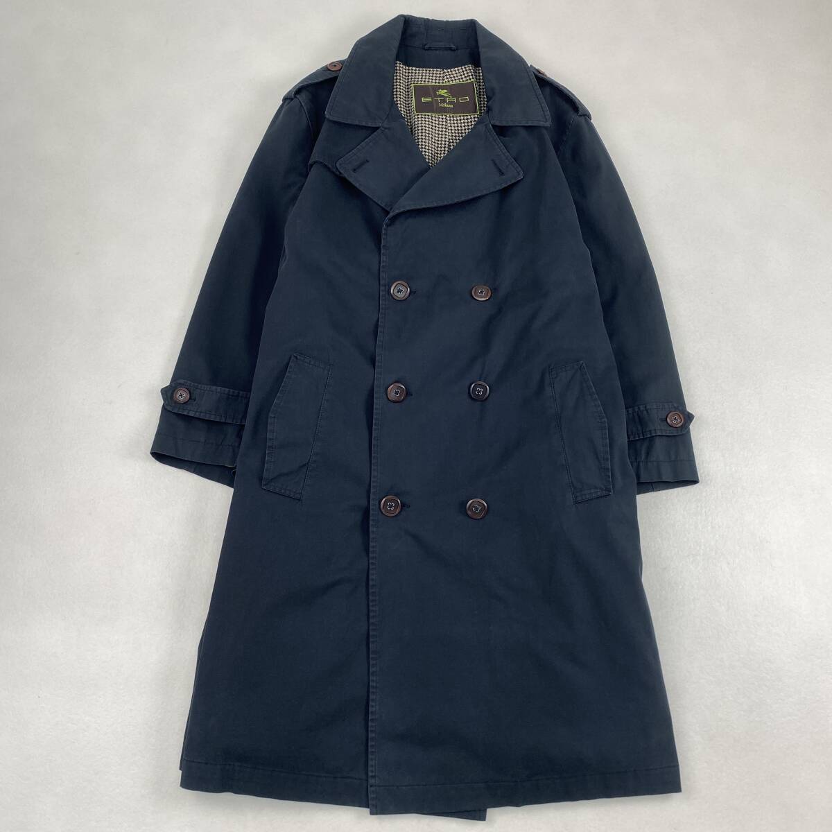 ETRO トレンチコート カシミヤ混ライナー　ダブルブレスト　2XL　ダークカーキ　イタリア製 総柄ライニング エトロ