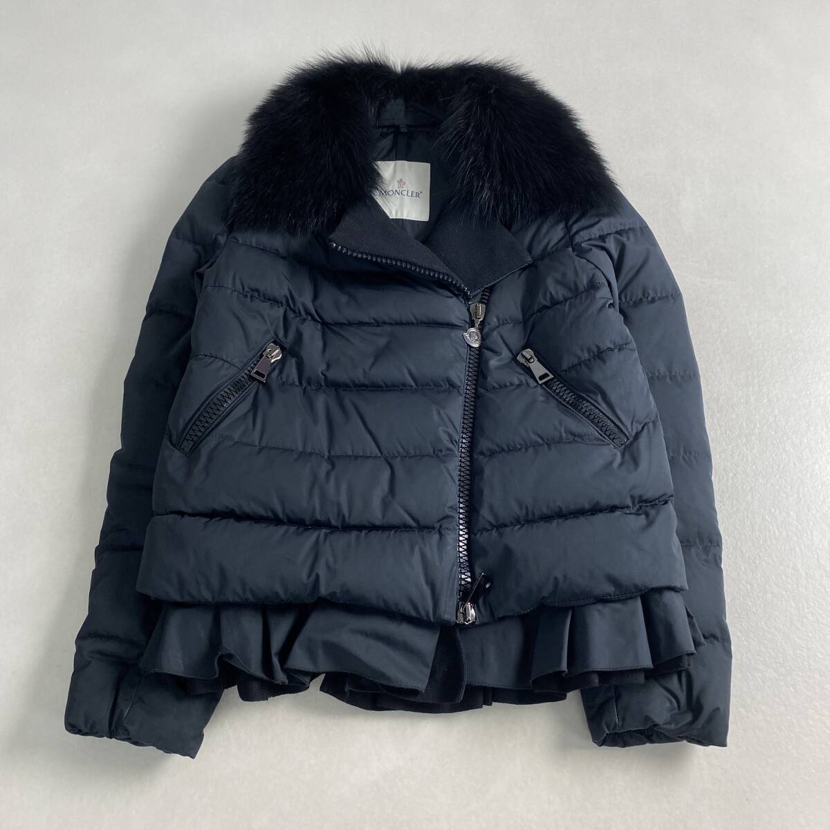 フリル☆MONCLER CHENONCEAU モンクレール ダウンジャケット フェザー バージンウール 高級 裾フリル ファー リアルファー 希少 S相当