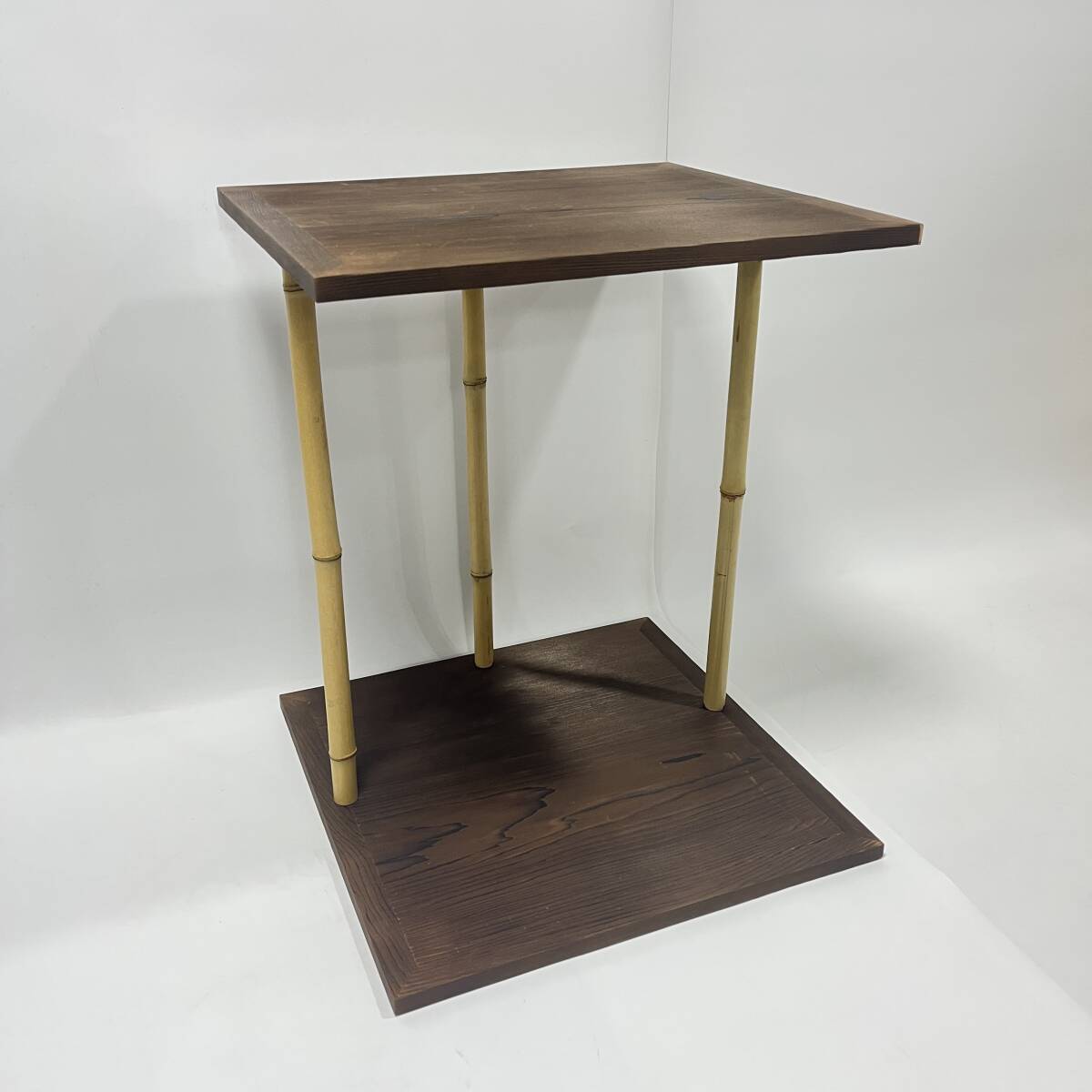 【62691V】五行棚 裏千家 焼杉 玄々斎好写 組み立て式 茶道具 茶棚 卓 高さ51cm 経年保管品 現状品
