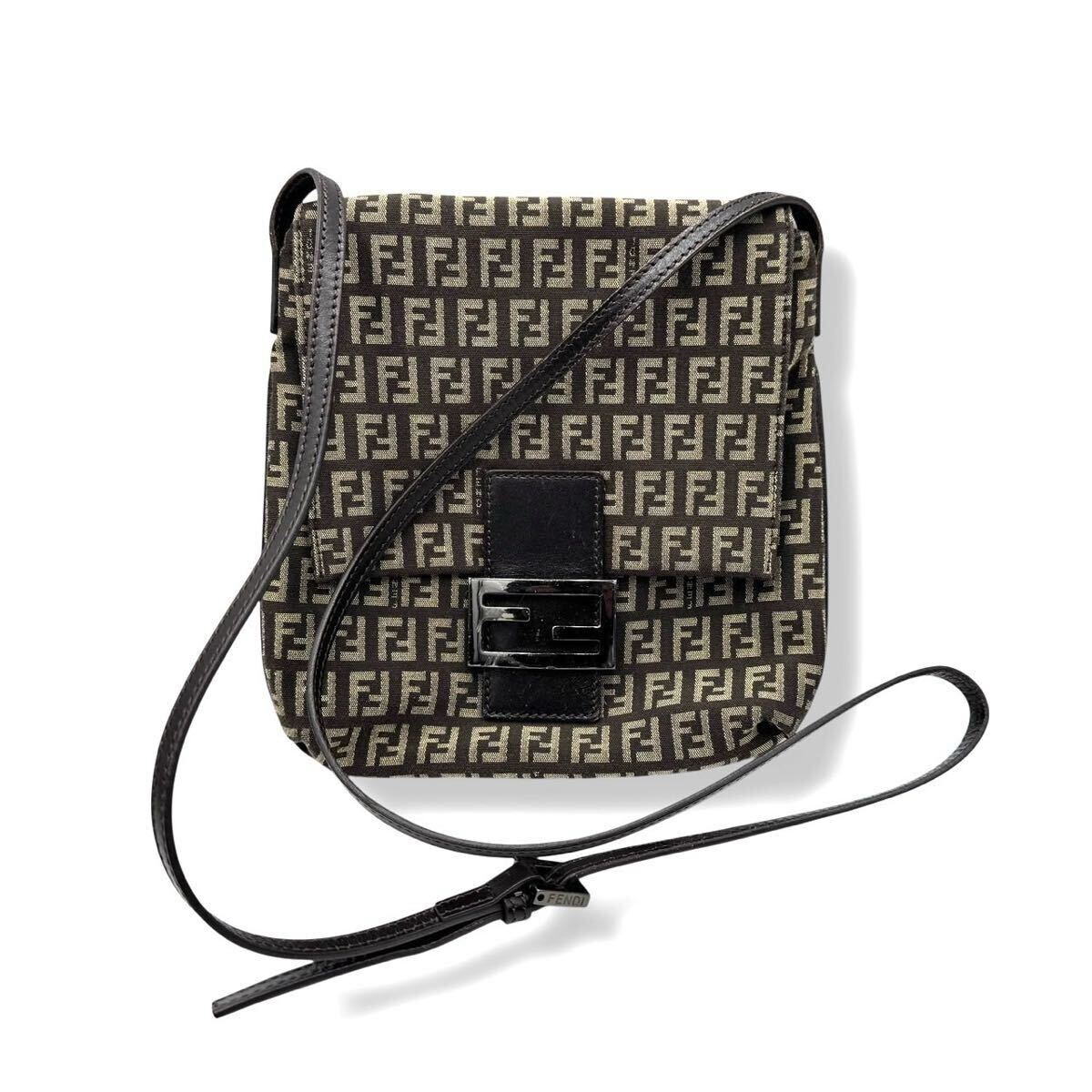 FENDI フェンディ マンマバケット ズッキーニ ショルダーバッグ キャンバス 斜め掛け ブラウン