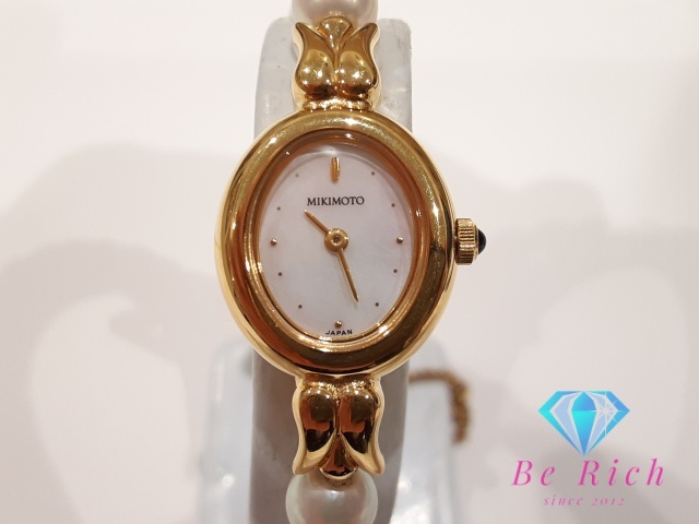 ミキモト MIKIMOTO パール ブレス ウォッチ レディース 腕時計 1E20-3040 オーバル シェル ホワイト 白 SS 真珠 【中古】ht5698