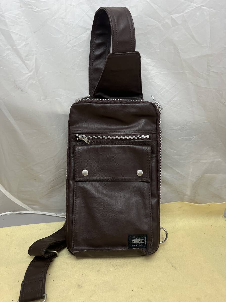 【超美品】吉田カバン PORTER FREE STYLE☆ポーター フリースタイル ブラウン色/ボディバッグ/ワンショルダー☆707-06127☆