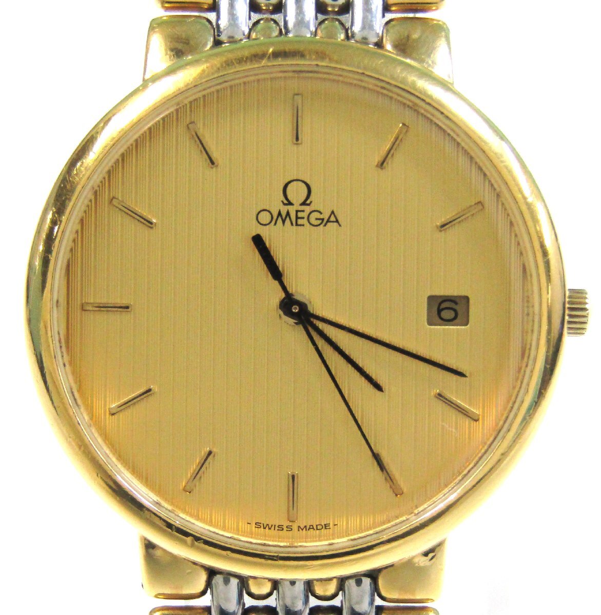 稼働品 OMEGA De Ville デイト 純正ブレス ゴールド コンビ クオーツ オメガ デビル メンズ 時計