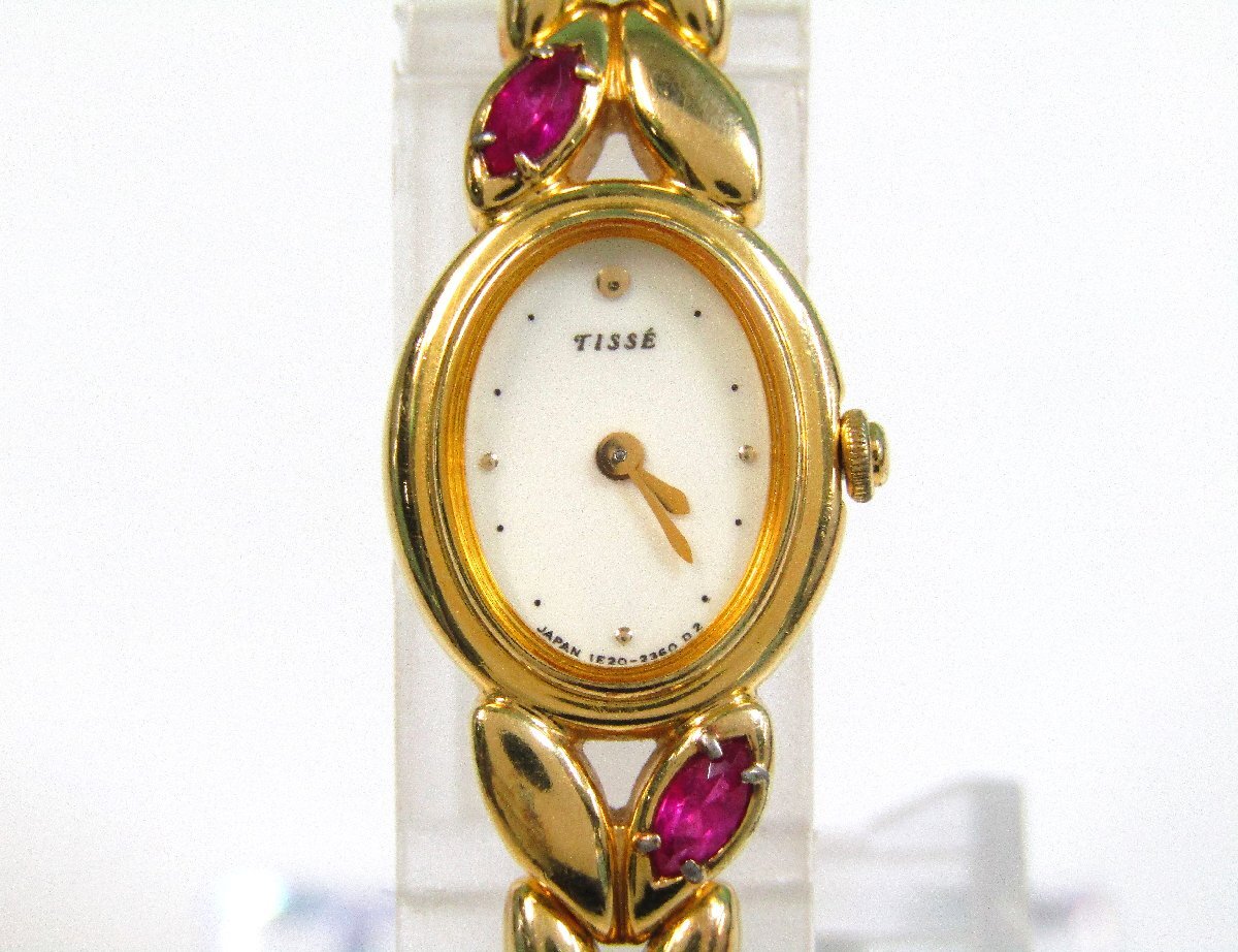 稼働中 SEIKO TISSE 1E20-6370 セイコー ティセ 4Pカラーストーン ゴールド GP SS アイボリー系文字盤 クオーツ レディース 時計 訳あり