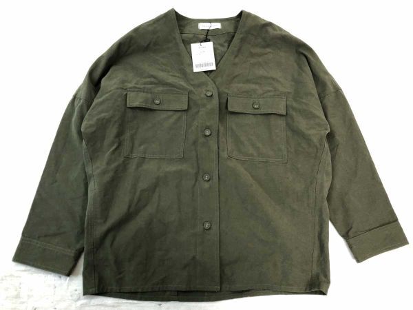 新品 パターントルソ patterntorso アンティカ antiqua ミリタリー ワーク ノーカラー Vネック シャツジャケット レディース 綿混合 カーキ