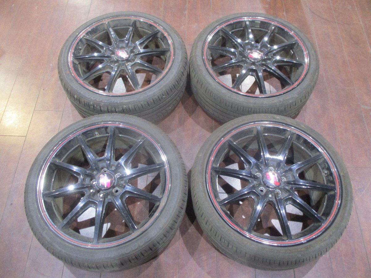 訳あり中古★MID RMP RACING R25 18インチ タイヤ＆ホイール4本セット★215/40R18★100/5穴/+50/7.5J★ブラック/リムレッド★50プリウス等