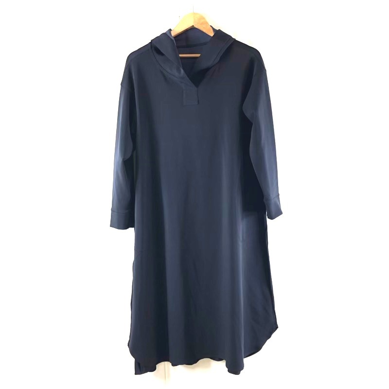 ヒロコビス HIROKO BIS ワンピース ロング丈 異素材ミックス フード付き ネイビー 13ABサイズ 975920
