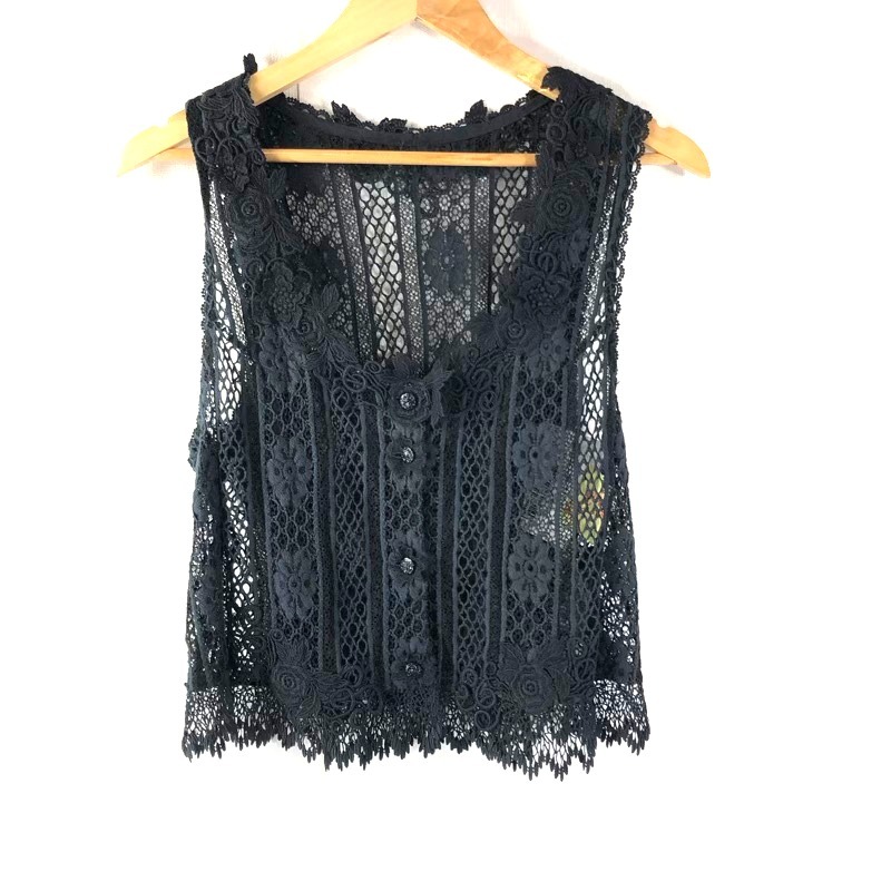 ベスト レース 花刺繍 黒 915803