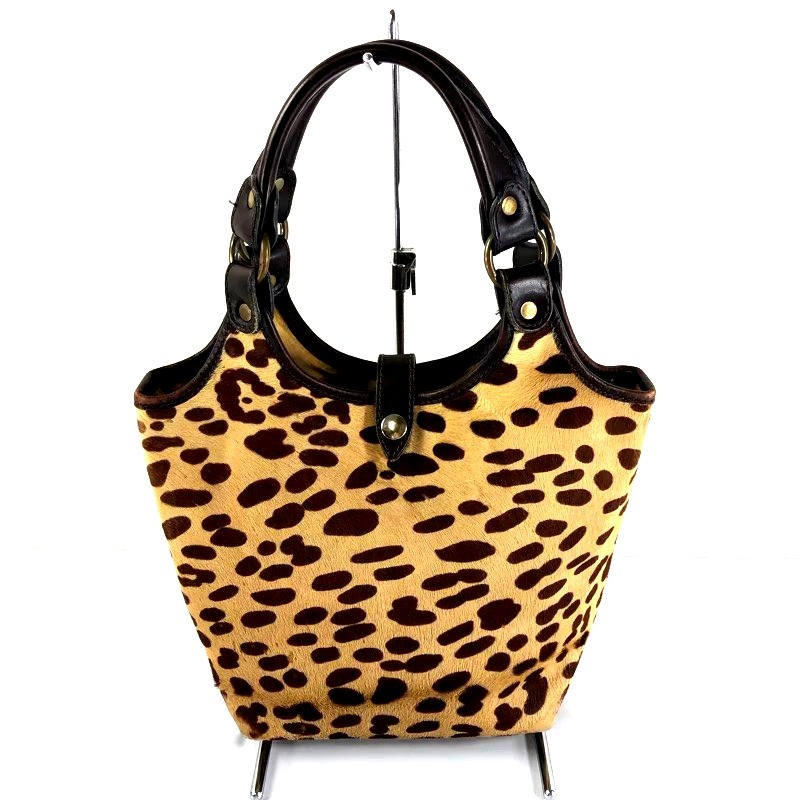 ジェイアンドエムデヴィッドソン J&M DAVIDSON ハンドバック ヒョウ柄 内ポケット ブラウン系 870761