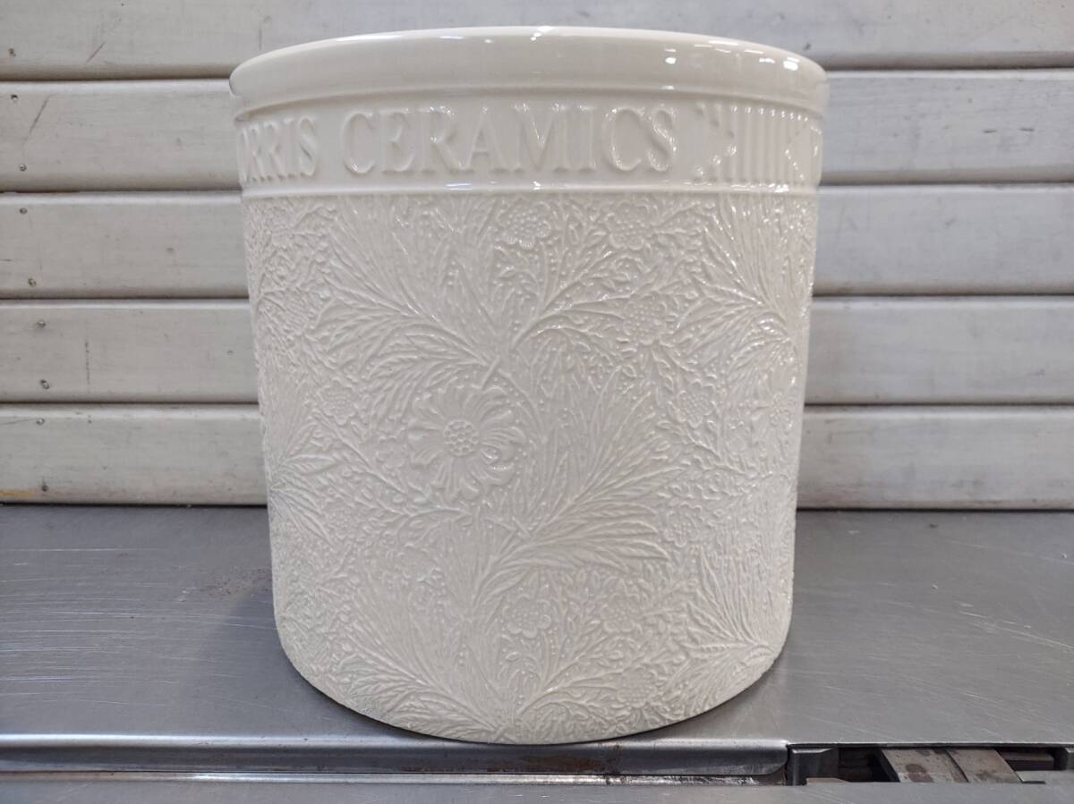 即決！送料無料　草花に♪ウイリアム　モリス William Ｍorris セラミックポット ＷM マリーゴールド　ホワイト　約 φ２０ｘＨ２１cm ◆