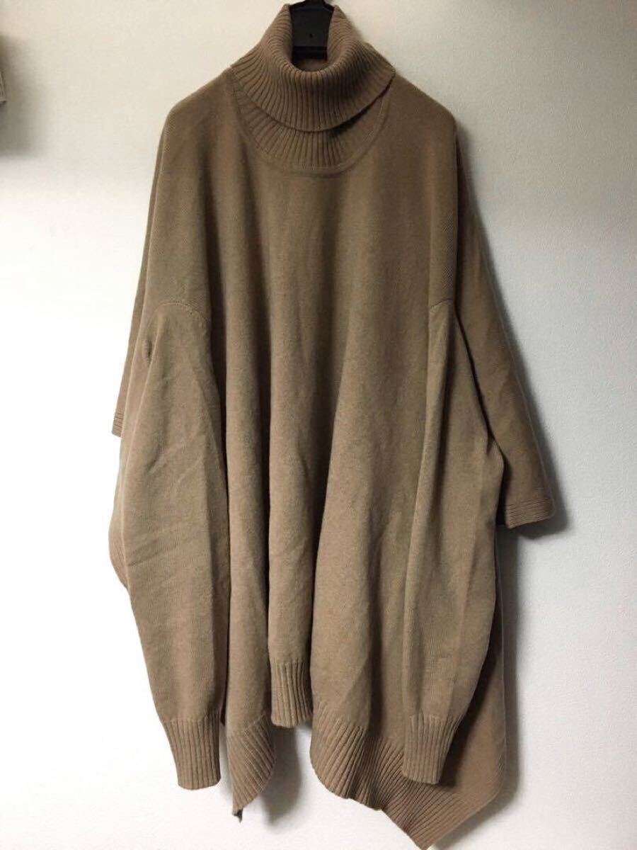 Maison Margiela 19AW Oversized Turtleneck Wool Pullover Sweater タートルネック ニット ポンチョ ウール ベージュ キャメル