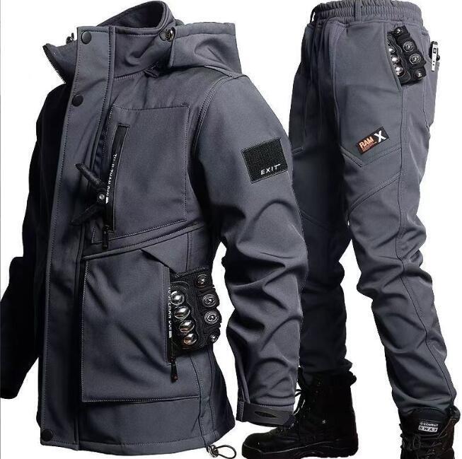 新入荷秋冬新作防水防風ジャケット 上下セット アウトドアスポーツウェア 釣りセット 釣り服 グレー防寒対策