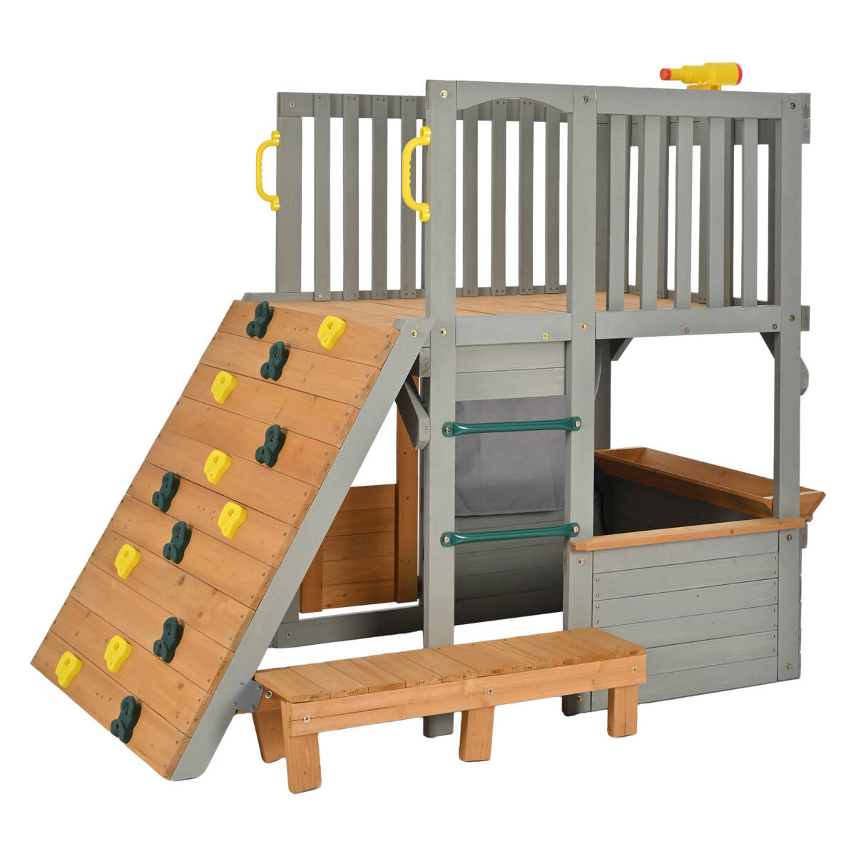 大型遊具 屋外遊具 ジャングルジム プレイルーム 砂場 秘密基地 室外 木製 天然木 耐荷重50KG 遊具 スギ材 家庭用【グレー+ナチュラル】 