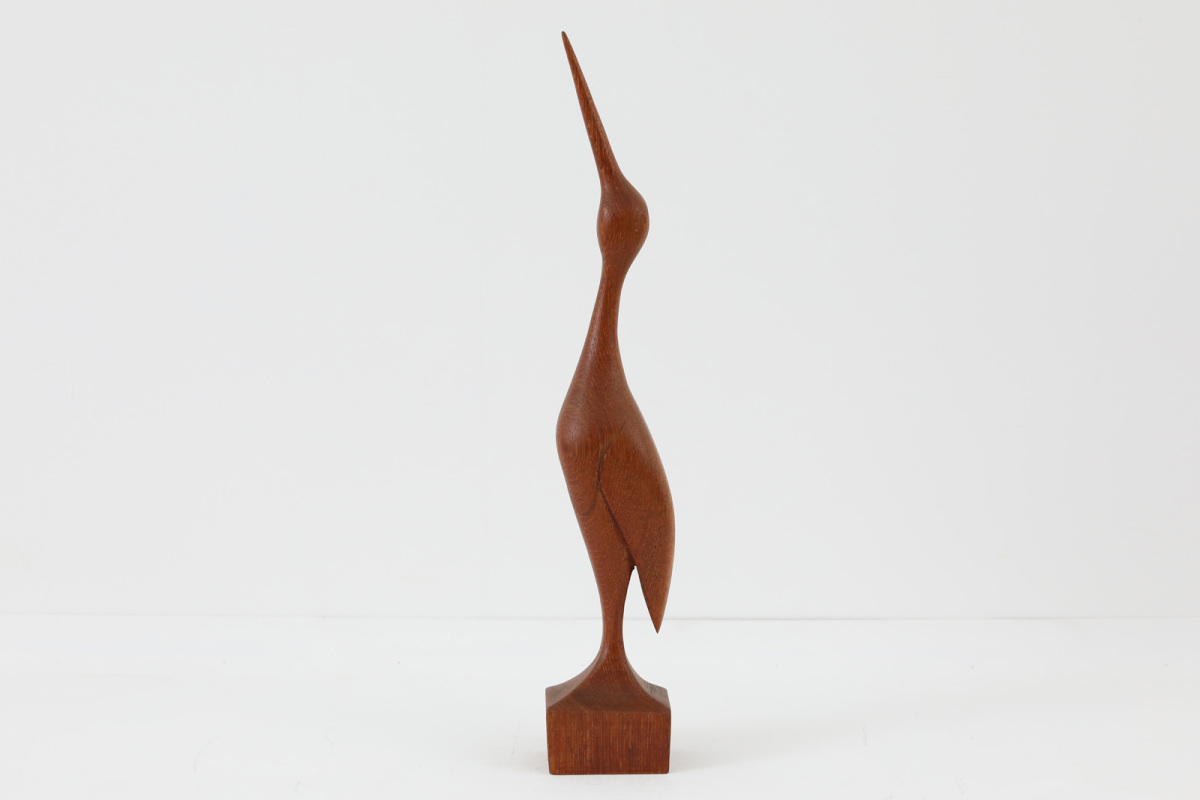 北欧ビンテージ雑貨　チーク材無垢材でできた鳥のアートピース/オブジェ　高さ37cm■北欧雑貨 ビンテージ雑貨 アンティーク品 ■