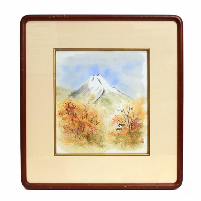 【美術品】濱田松陽(はまだしょうよう) 「錦秋」 絵画 色紙画 風景画 日本画 額縁 箱 送料880円