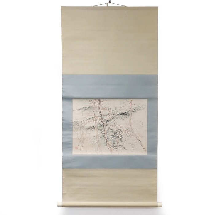 【骨董品】宇田萩邨(うだてきそん)「嵐山」掛軸 日本画 宇田裕彦鑑定済み 古美術 風景画 京都 茶道具 茶掛 共箱 送料880円