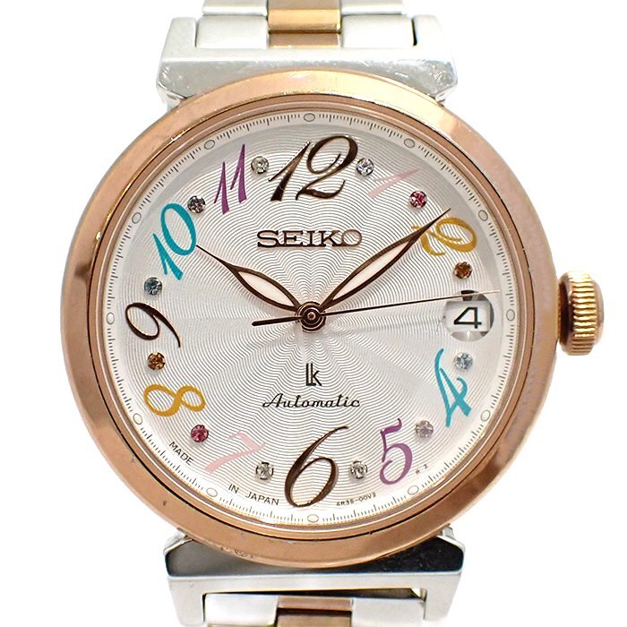 セイコー(SEIKO) ルキア(LUKIA) SSVM018 4R35-00J0 レディース腕時計 SS ピンクゴールドメッキ 自動巻き スワロフスキー 白文字盤 ウォッチ