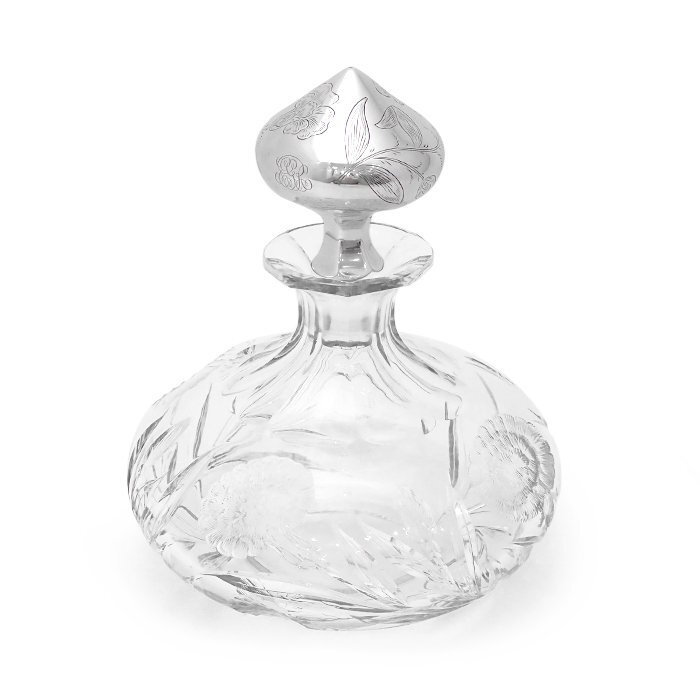 ホークス(HAWKES) グラヴィック グラス デキャンタ ボトル キャップ クリスタル ガラス 花柄 クリア シルバー ヴィンテージ アンティーク