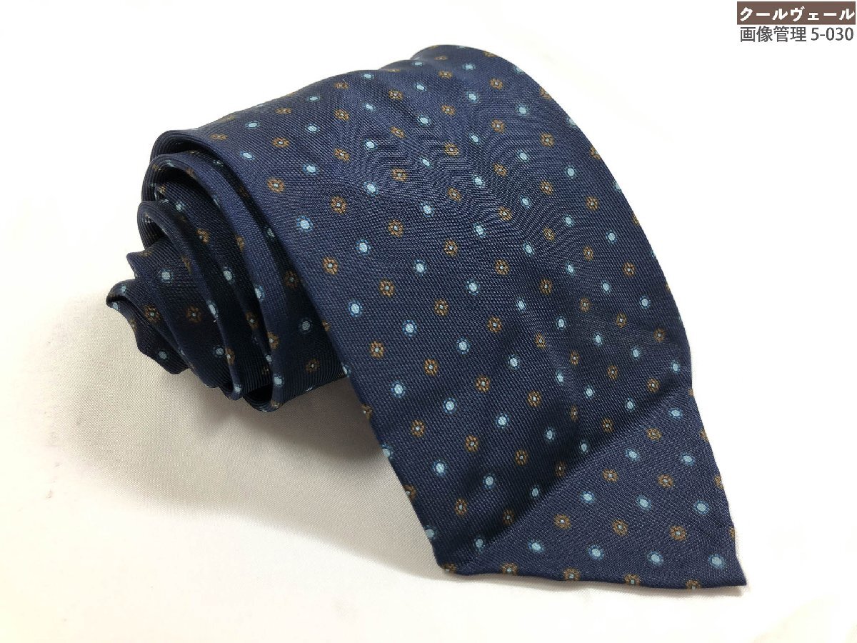 HH美品【E.G. CAPPELLI イージーカペッリ】 セッテピエゲ風 お洒落なプリント柄♪ シルクネクタイ (メンズ) ネイビー系 ◇39MM9161◇
