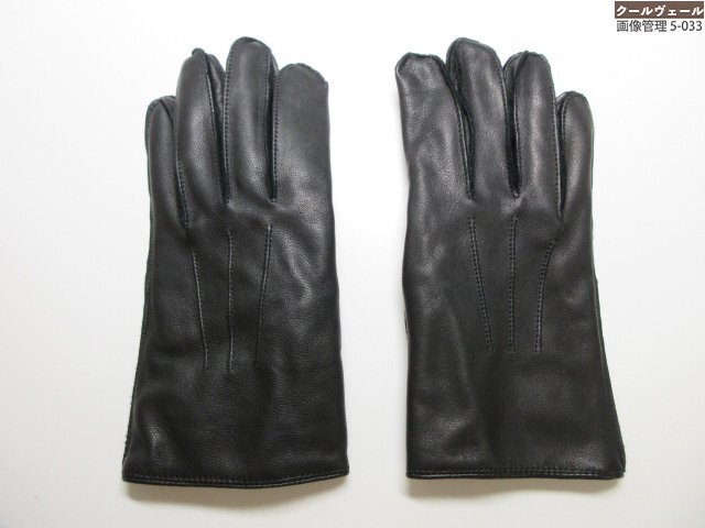 HH美品【RRL Double RL ダブルアールエル】 ボタン付き ニット裏地 レザーグローブ 手袋 (メンズ) sizeL ブラック 8300-298993 ◇33ME8001