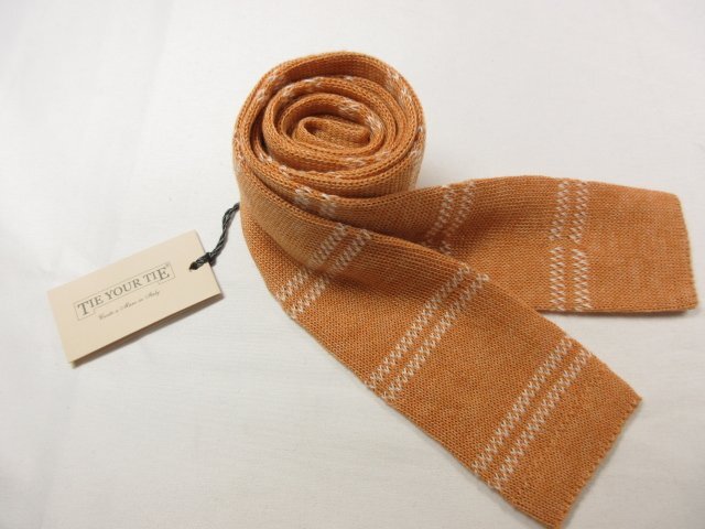 HH未使用【タイユアタイ TIE YOUR TIE】お洒落な織柄♪ ニットタイ シルクネクタイ (メンズ) 暗めのオレンジ系 イタリア製 ◇39MM9249◇