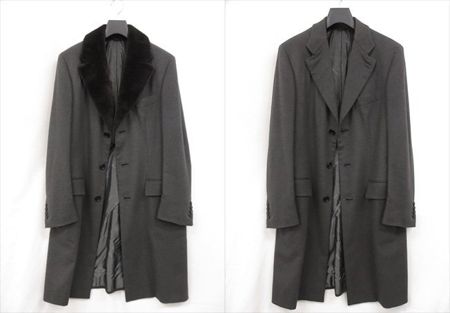 登録票付 入手困難 最高級オーダー品 【ブリオーニ BRIONI】 チェスターコート 神の繊維 ビキューナ100% ミンクファー付き 2WAY ◇1AAA238