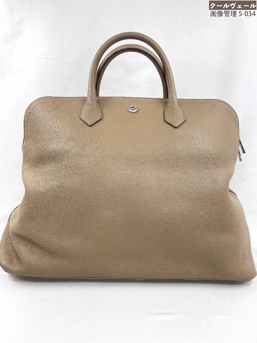 HH超美品 【HINN ヒン】 シュリンクレザー ボストンバッグ 旅行カバン (メンズ) モカベージュ系 ◇5HT3018◇