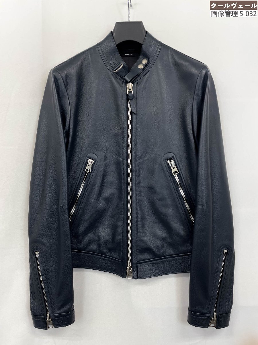 HH最高級 極美品【トムフォード TOMFORD】LBS004 LMG003S23 牛革 カーフレザー シングルライダースジャケット(メンズ)44 紺 伊◇17HR3837