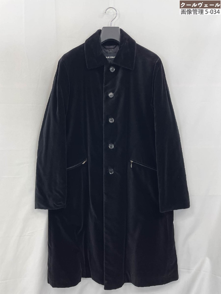 HH美品 黒タグ 最高級【ジョルジオアルマーニ GIORGIO ARMANI】ベロア生地 中綿入りステンカラーコート (メンズ) 46 黒 伊製 ◇32MW4292◇