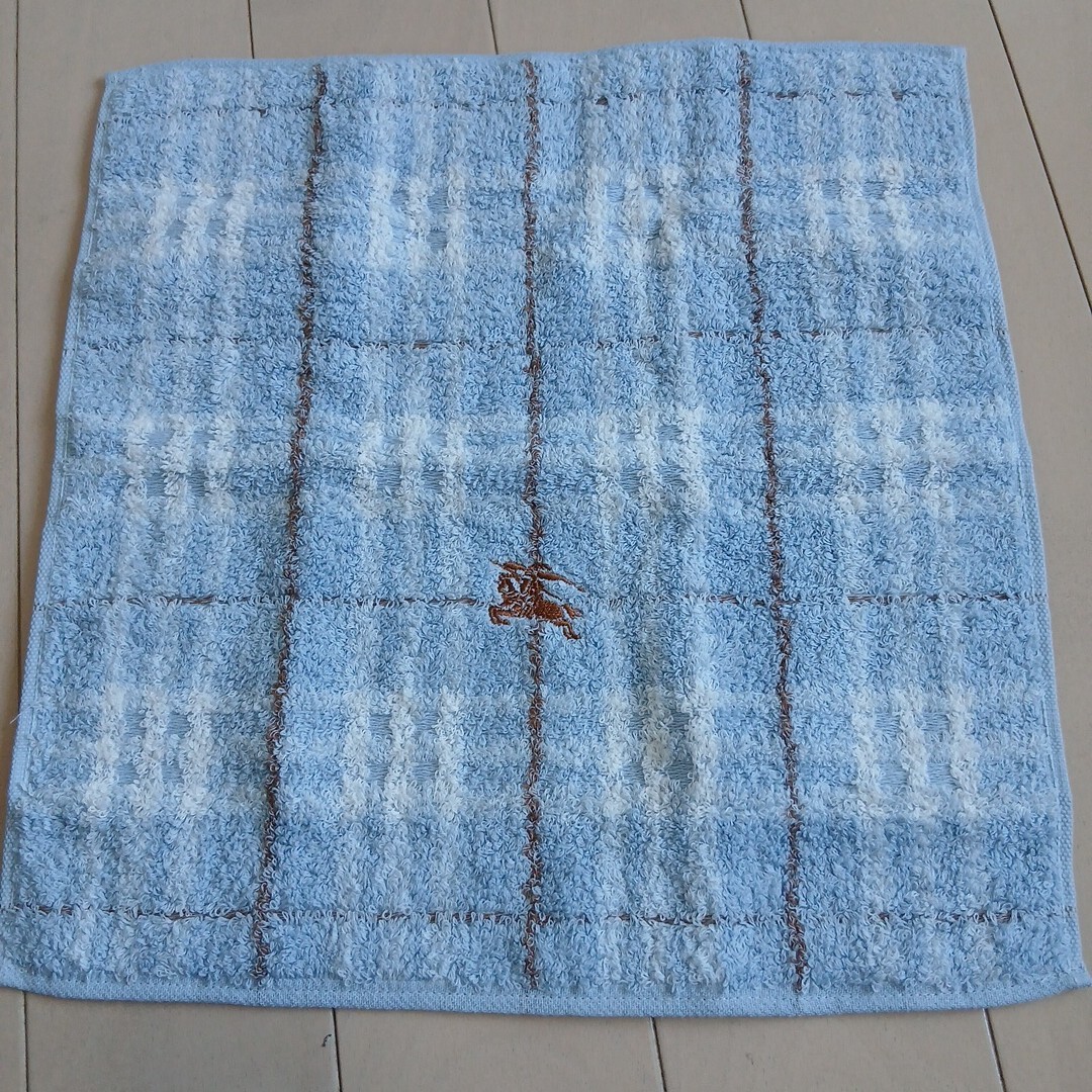BURBERRY バーバリー タオルハンカチ ウォッシュタオル ロゴ刺繍 ブルー ノバチェック 綿100