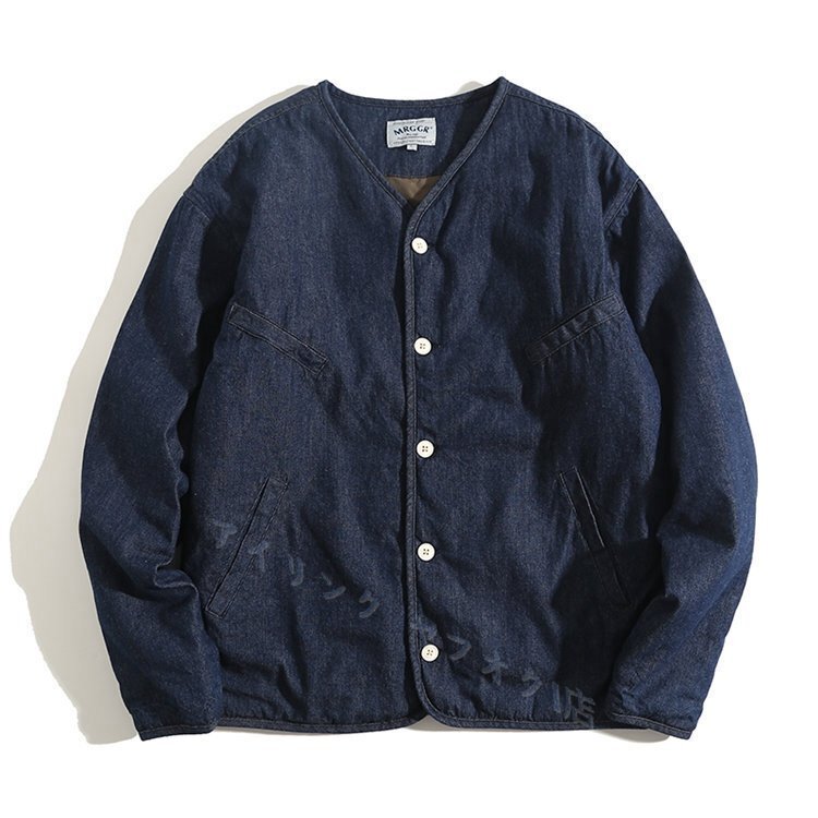 アメカジ 男前 デニム フィッシィング シャツ カバーオール ジャケット綿95%インディゴ ワークジャケット カジュアル M~2XL選択