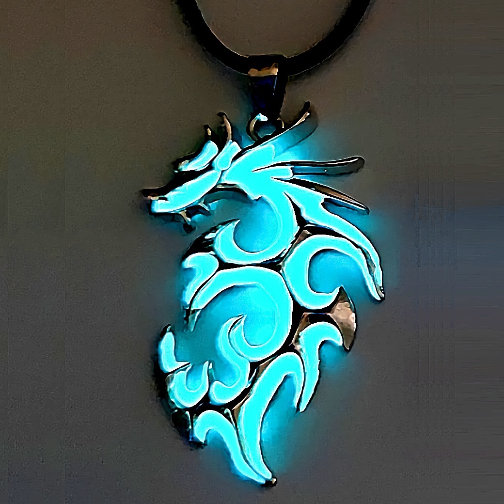 新品★送料無料★暗闇発光5種水橙青緑桃 焔炎ドラゴン龍 プラチナ仕上925シルバーネックレス 誕生日プレゼント旅行正月ギフト国内発送