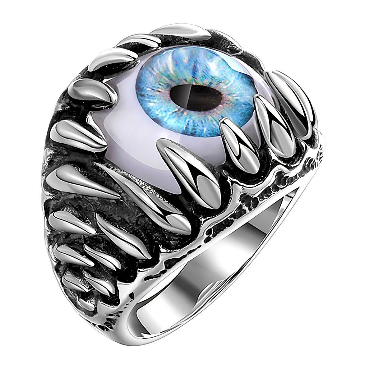 新品★送料無料★螺旋の瞳 銀の牙 青電ブルーアイ プラチナ仕上925シルバーリング 誕生日プレゼント旅行連休冬聖夜初春ギフト国内発送