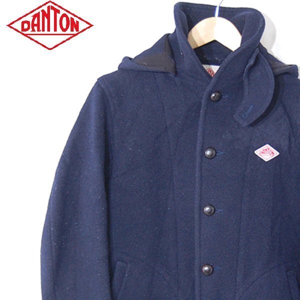ダントン DANTON■ウールモッサショートコート　フード取り外し可能　レディース　日本製■38■ネイビー系 ※5n10403