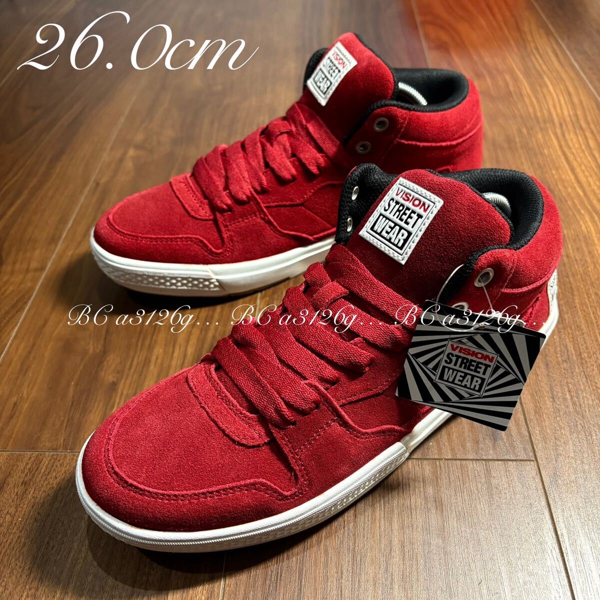 新品 本革 VISION MARK MID 26.0cm RED ヴィジョン ビジョン マークミッド スニーカー シューズ VSW-7355 厚タン スケート ダンス タグ付き