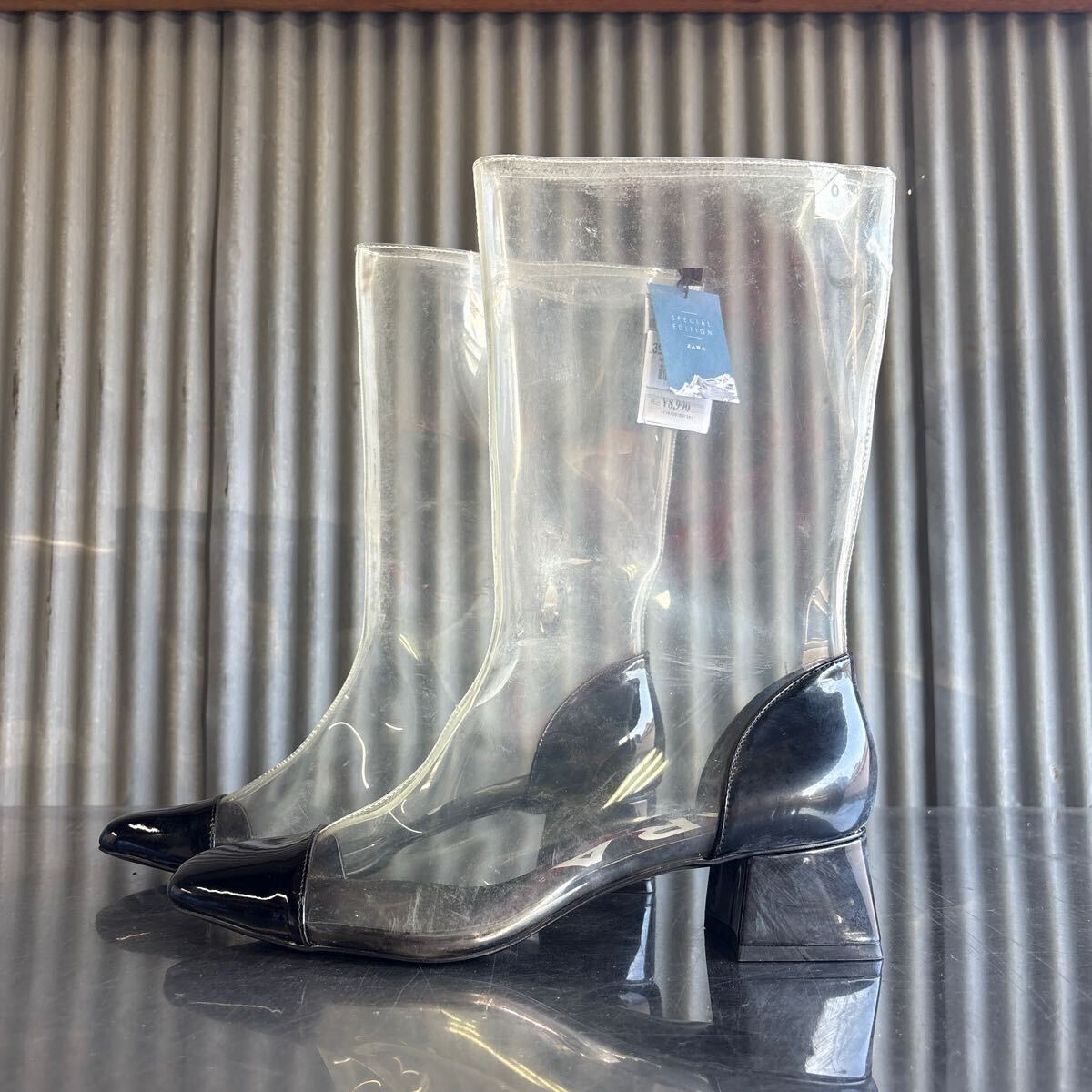 新品 ZARA SPECIAL EDITION スケルトン ロングブーツ 25.5cm 39 レディース ザラ スニーカー シューズ 長靴 脚長 細見え 訳あり ③