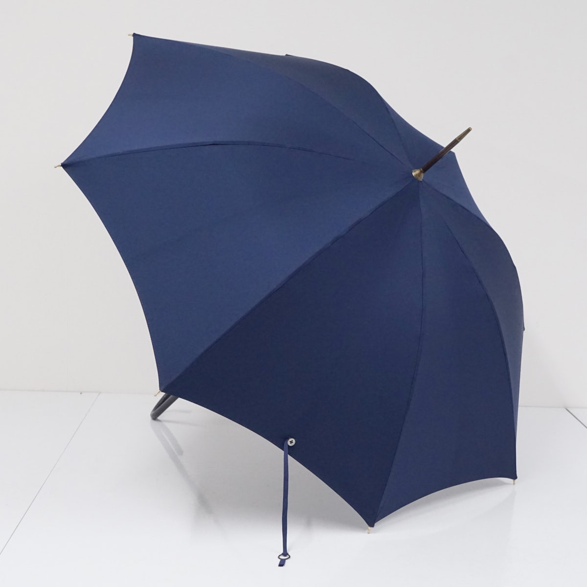晴雨兼用傘 FOX UMBRELLAS フォックス アンブレラズ USED品 細巻 ネイビー 英国製 レザー手元 51cm S3139