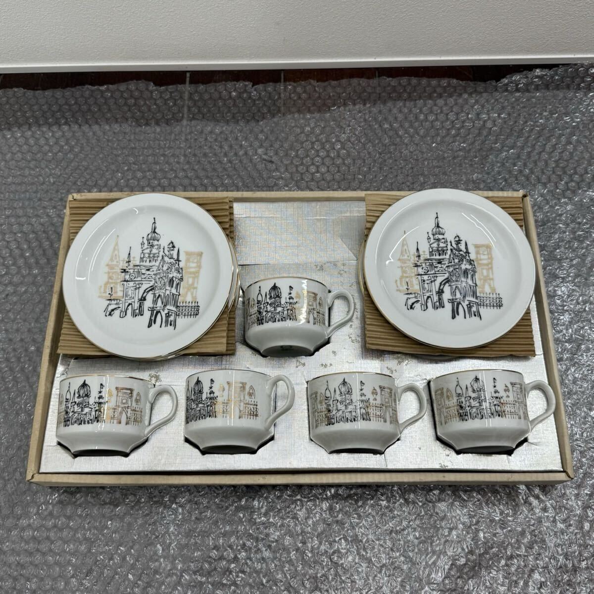 H112KZ3g 未使用品 pigeon China ピジョン 客室食器5客セット ティーセット 絵皿 洋デザイン コーヒーカップ 食器セット