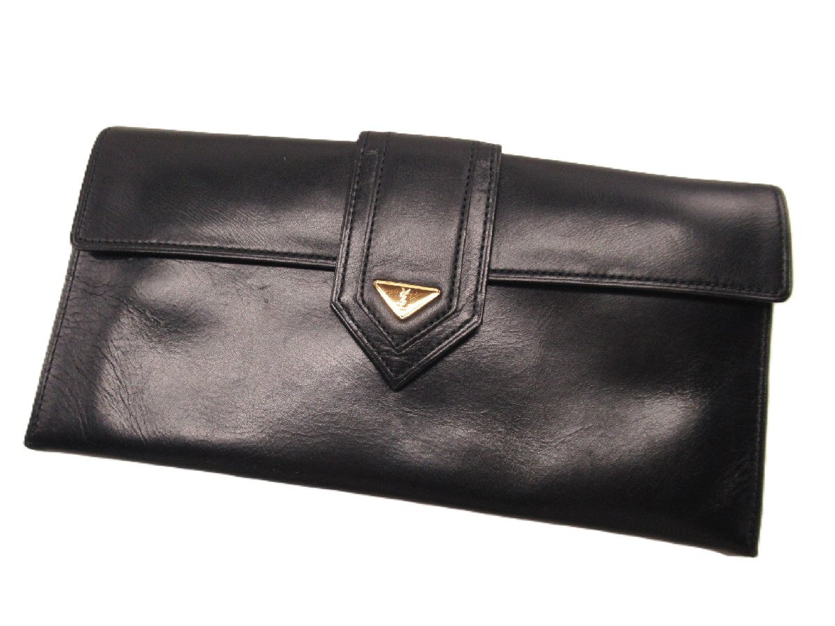 ☆☆パケット発送/同梱不可【B送400円】2985　YVES SAINT LAURENT　イブサンローラン　長財布　カーフ　黒　ゴールド金具　金ロゴ　YSL