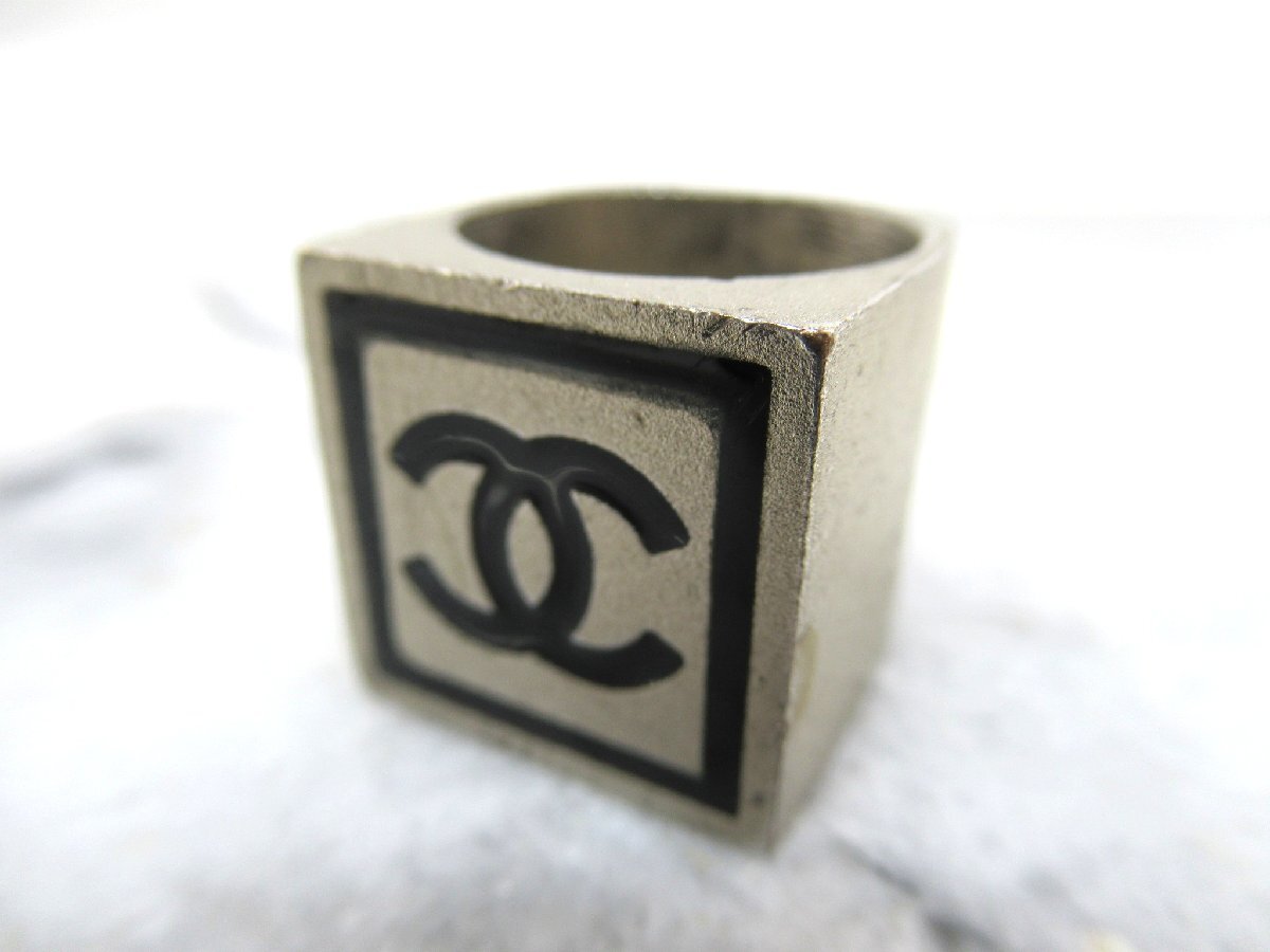 ☆☆【B送900円】3004　CHANEL　シャネル　ココマーク　リング　指輪　シルバーカラー　スクエア　ロゴ　アクセサリー　＃12
