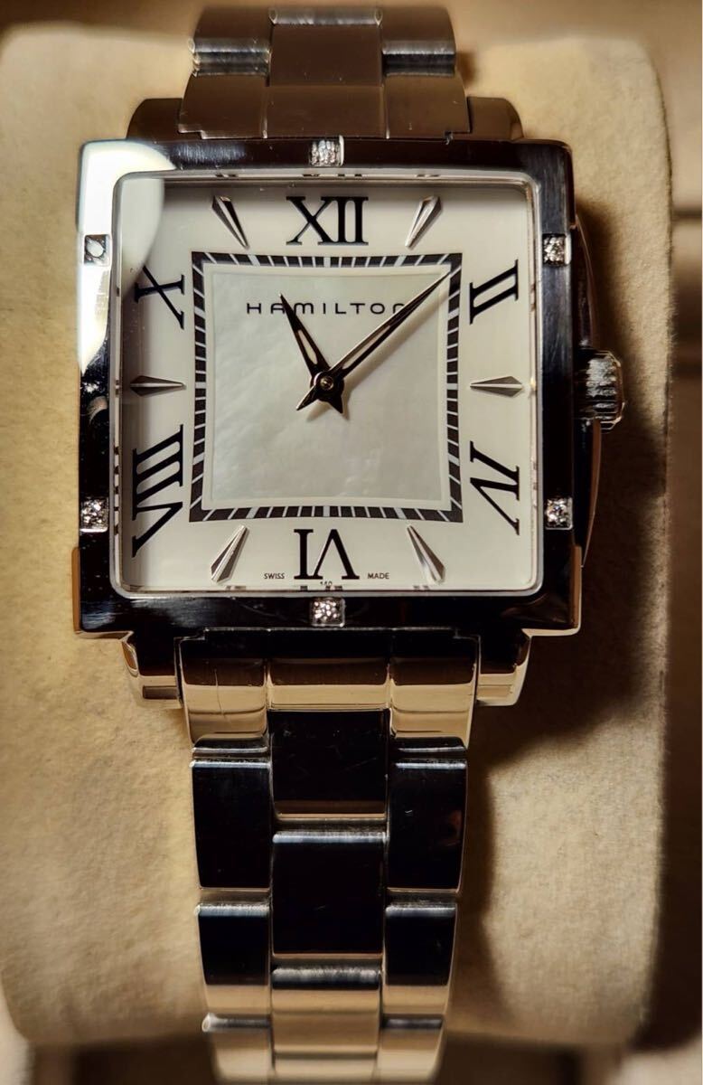 送料込み　Hamilton jazzMaster Square マザーオブパール　ダイアモンド　ハミルトン　ジャズマスター　スクエア　腕時計　カーキ　khaki