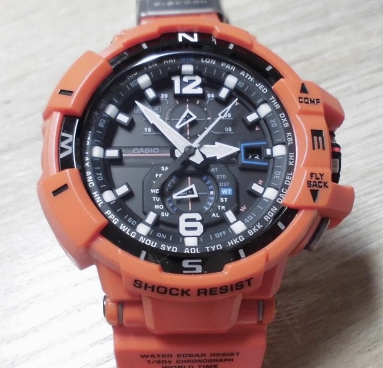 極美品！希少カラー送料390円～カシオ ジーショック GW-A1100R-4AJF 電波ソーラー オレンジ スカイコックピット グラビティマスタ G-SHOCK