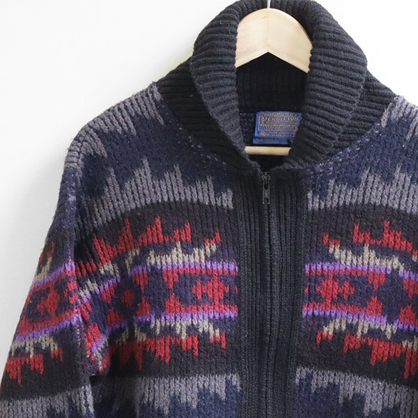 ● 70年代 PENDLETON ネイティブ ニット Mサイズ ◆ウール フルジップ ブルゾン ジャケット カウチン ヴィンテージ ペンドルトン ◆XE3