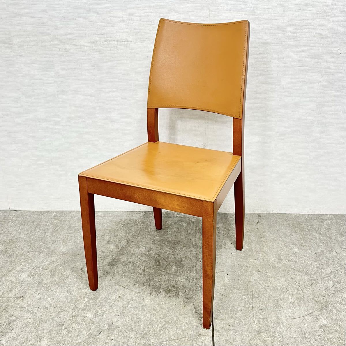 □ Calligaris カリガリス ダイニングチェア 1脚 本革 レザー 木製フレーム チェア 椅子 イス いす 食卓椅子 ブラウン系 □25120804K