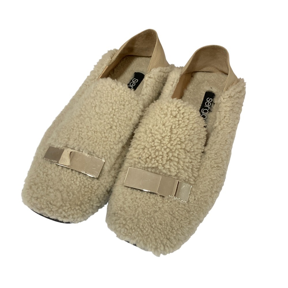 美品 sergio rossi セルジオロッシ sr1 フラット スリッパ ムートン モカ バブーシュ サイズ37.5 24cm相当 オフホワイト