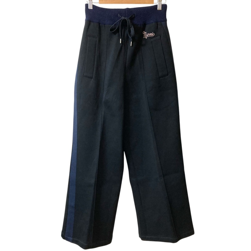 美品 21AW MARNI マルニ ロゴ刺繍 ワイドトラックパンツ サイズ36 ネイビー ブラック